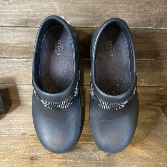 Womens Crocs Neria Pro II 2 Black Embellished Clog Mules Shoes Size 7 M GUC - Picture 3 of 6